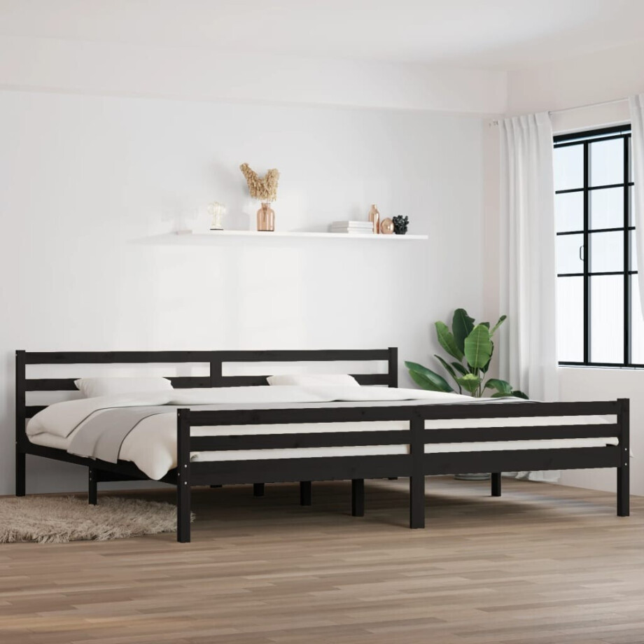 vidaXL Bedframe massief hout zwart 200x200 cm afbeelding 1