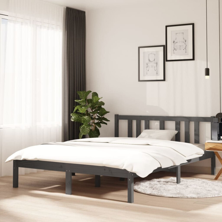 vidaXL Bedframe massief hout grijs 135x190 cm afbeelding 1