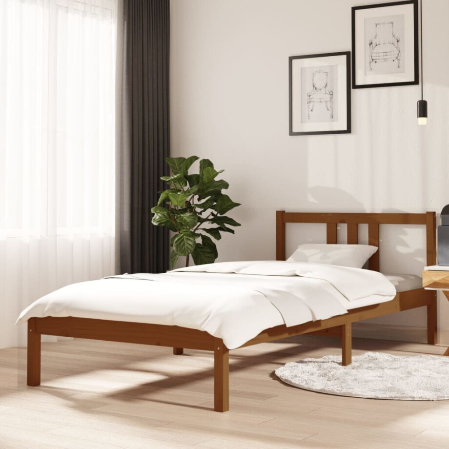 vidaXL Bedframe massief hout honingbruin 90x200 cm afbeelding 1
