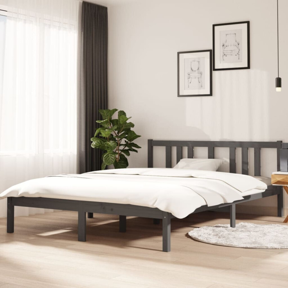 vidaXL Bedframe massief hout grijs 140x200 cm vidaXL Bedframe massief hout grijs 140x200 cm afbeelding 1