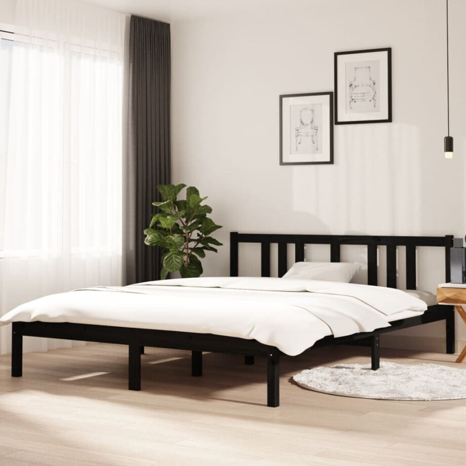 vidaXL Bedframe massief hout zwart 150x200 cm afbeelding 1
