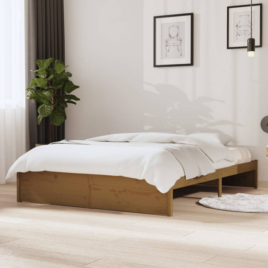 vidaXL Bedframe massief hout honingbruin 140x190 cm afbeelding 1