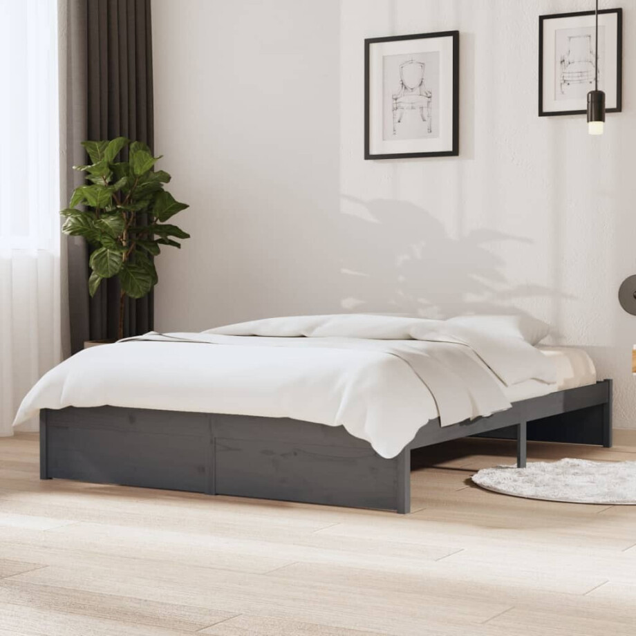 vidaXL Bedframe massief hout grijs 140x200 cm afbeelding 1