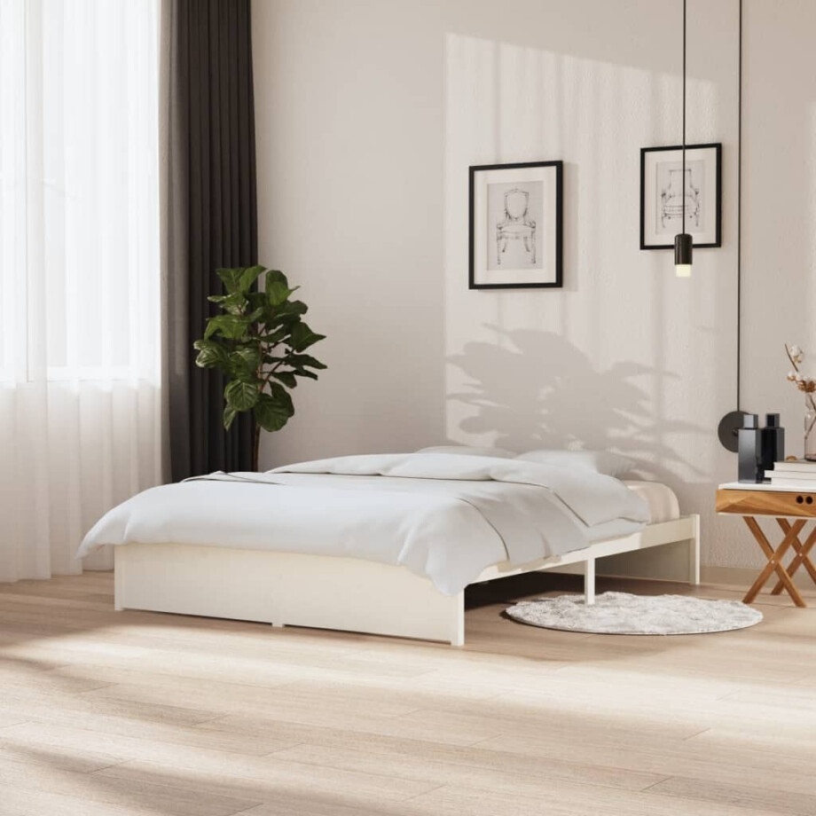 vidaXL Bedframe massief hout wit 150x200 cm afbeelding 1