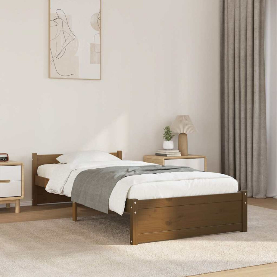vidaXL Bedframe massief hout honingbruin 75x190 cm afbeelding 1