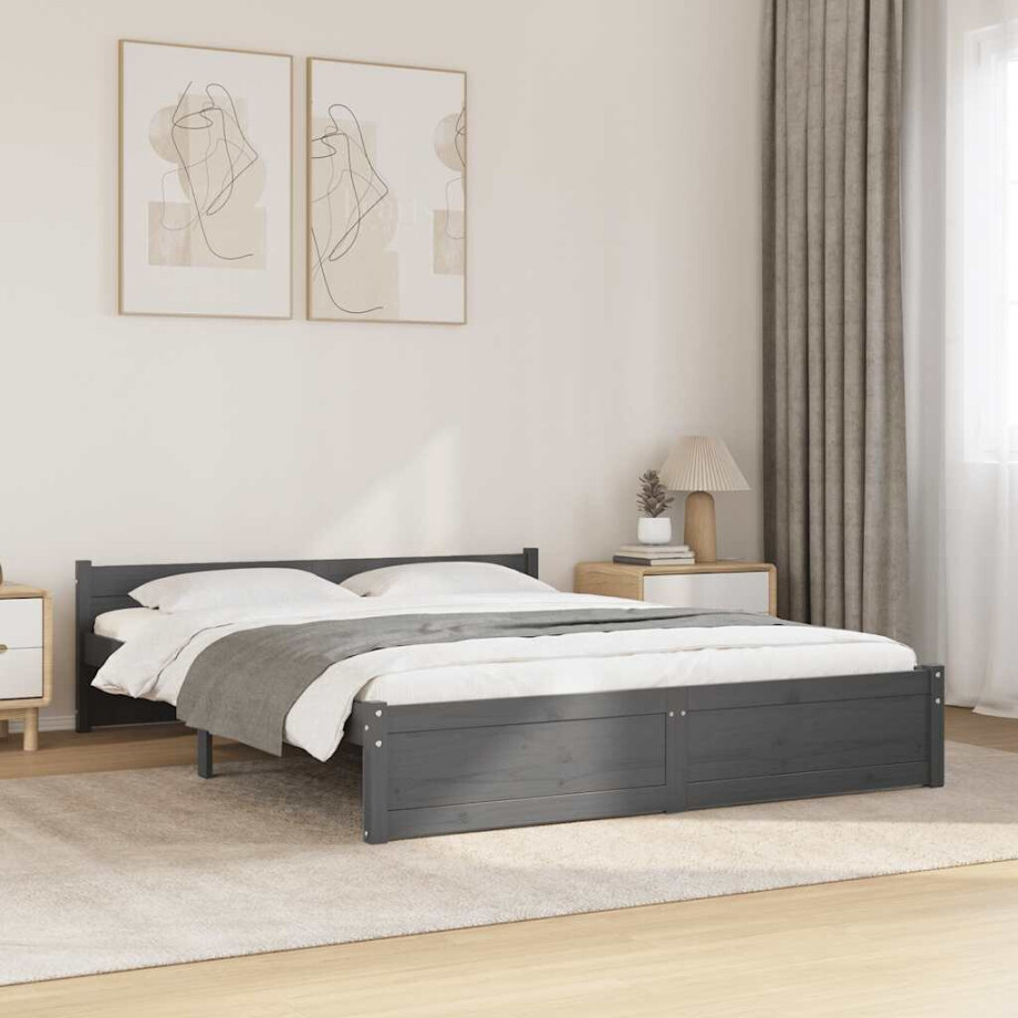 vidaXL Bedframe massief hout grijs 135x190 cm afbeelding 1