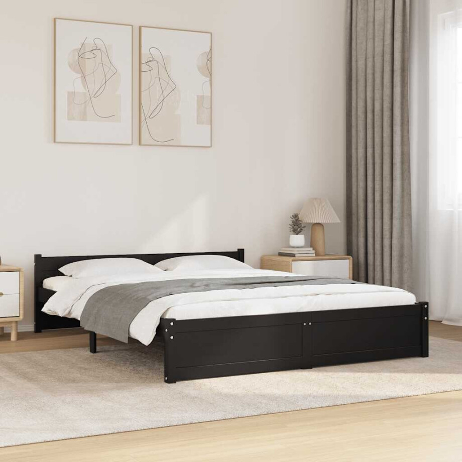 vidaXL Bedframe massief hout zwart 135x190 cm afbeelding 1