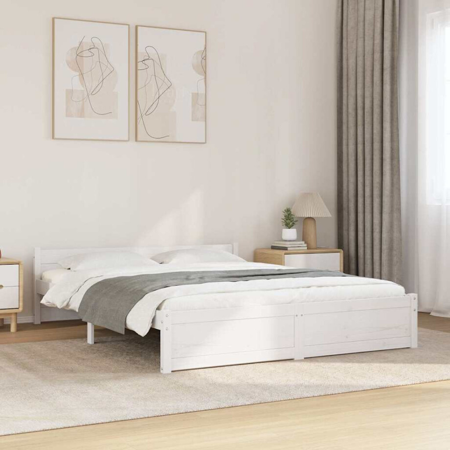 vidaXL Bedframe massief hout wit 140x200 cm afbeelding 1
