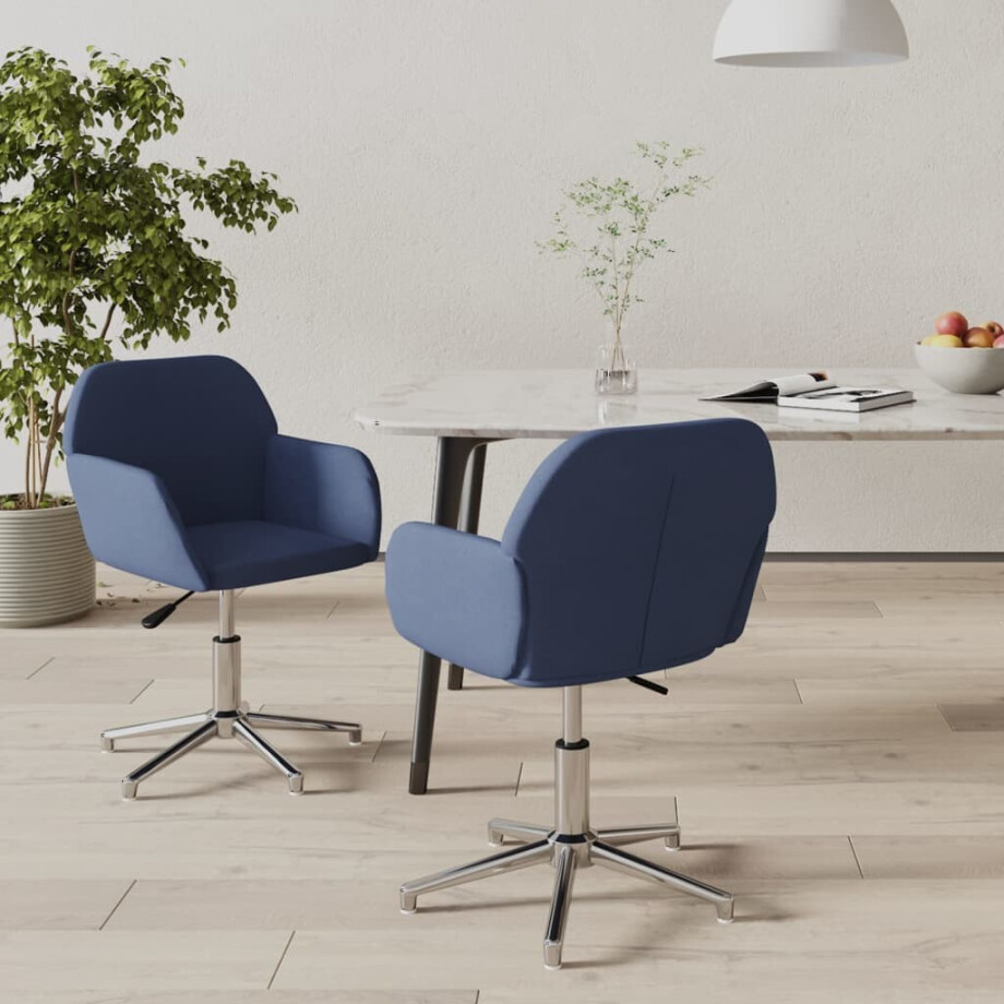 vidaXL Eetkamerstoelen 2 st draaibaar stof blauw afbeelding 1