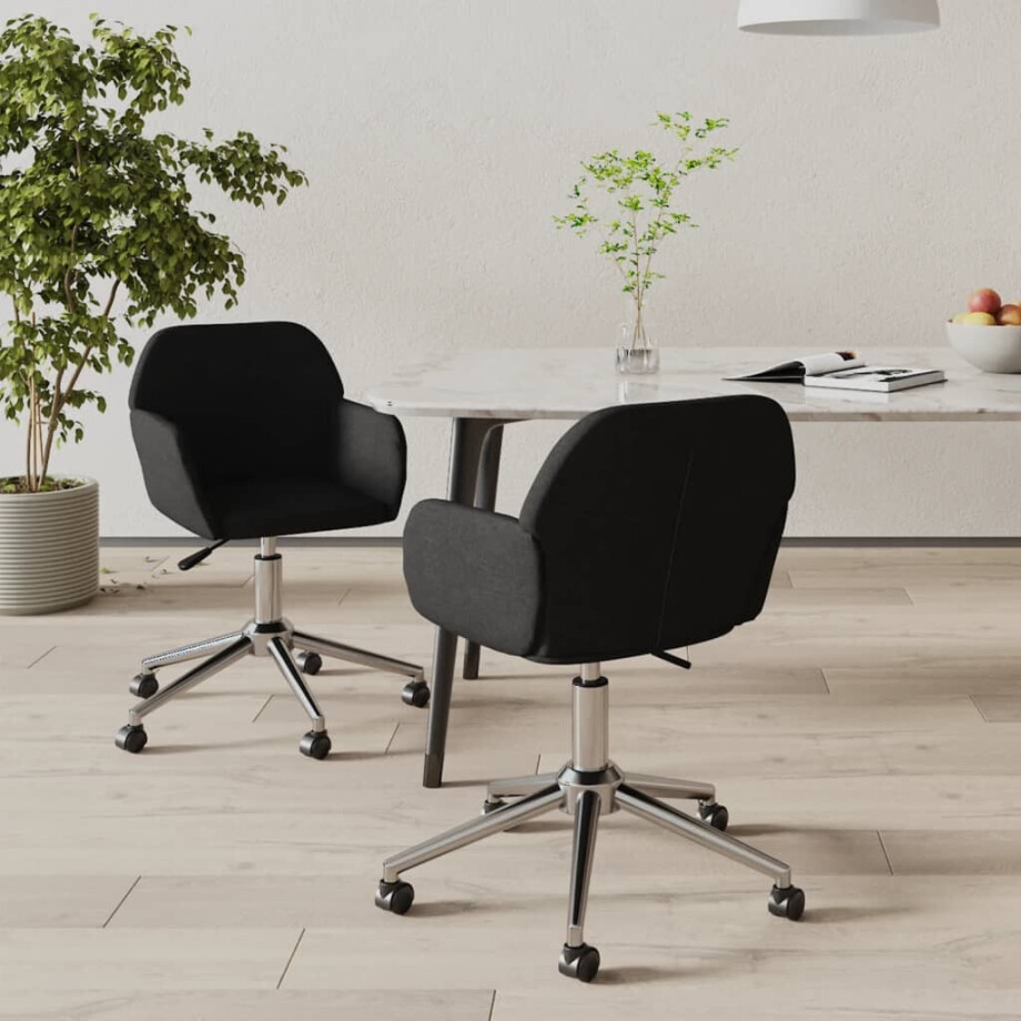 vidaXL Eetkamerstoelen draaibaar 2 st stof zwart afbeelding 1