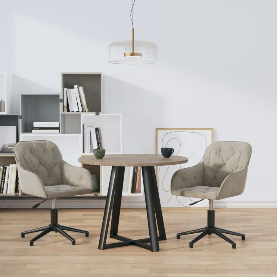 vidaXL Eetkamerstoelen draaibaar 2 st fluweel lichtgrijs afbeelding 1
