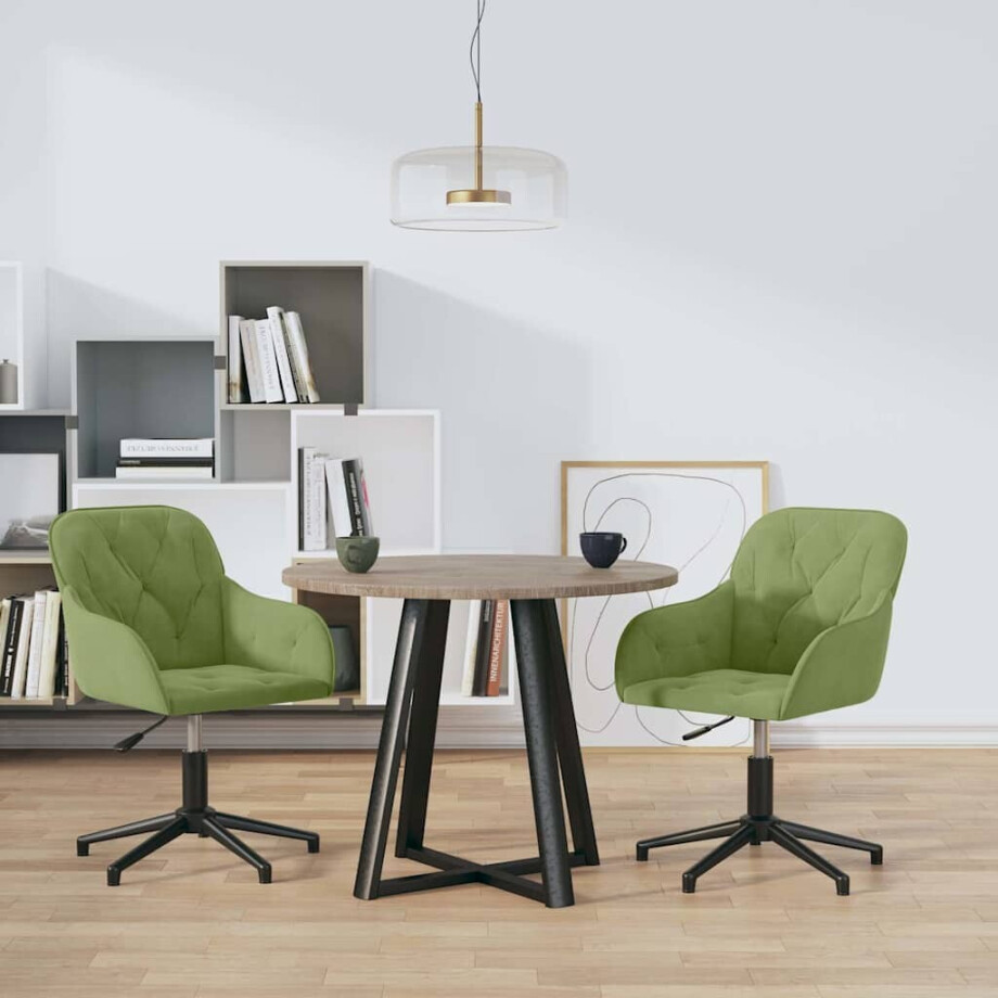 vidaXL Eetkamerstoelen draaibaar 2 st fluweel lichtgroen afbeelding 1