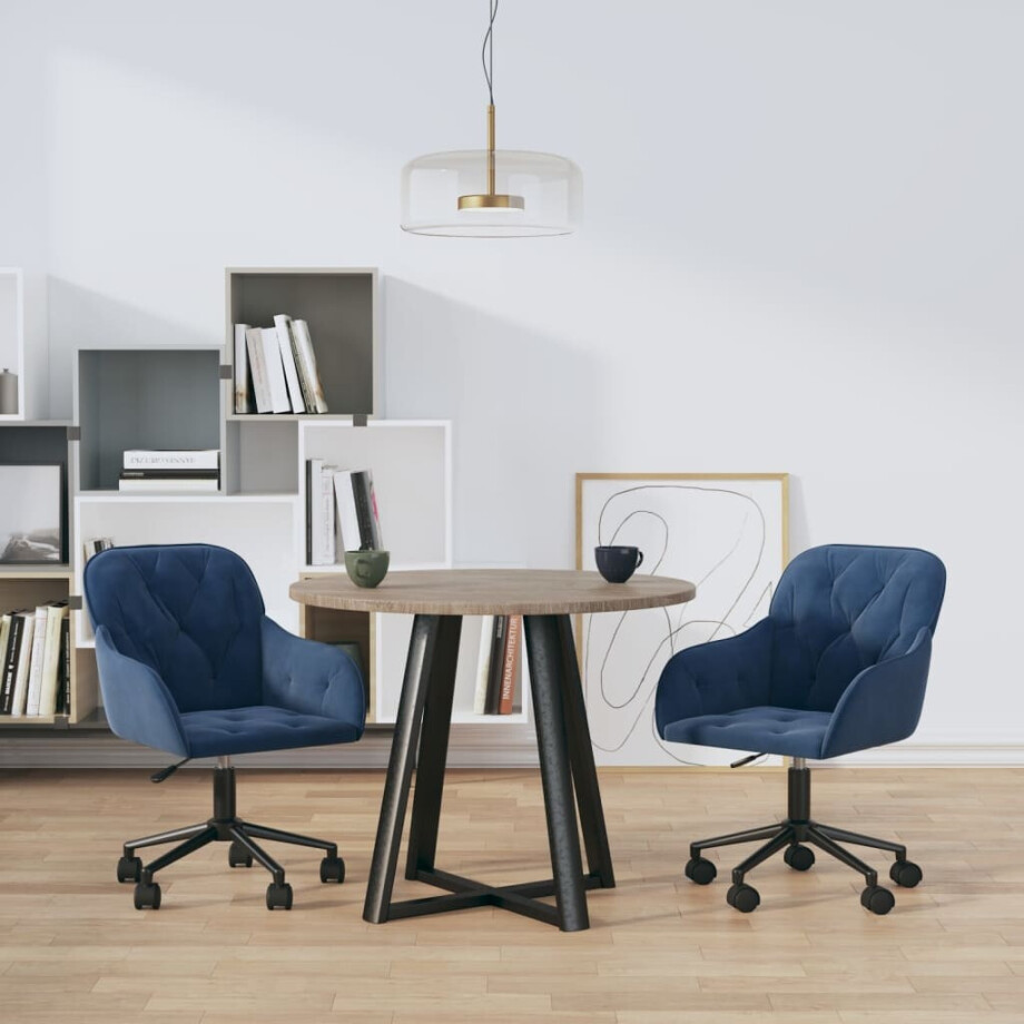 vidaXL Eetkamerstoelen draaibaar 2 st fluweel blauw afbeelding 1