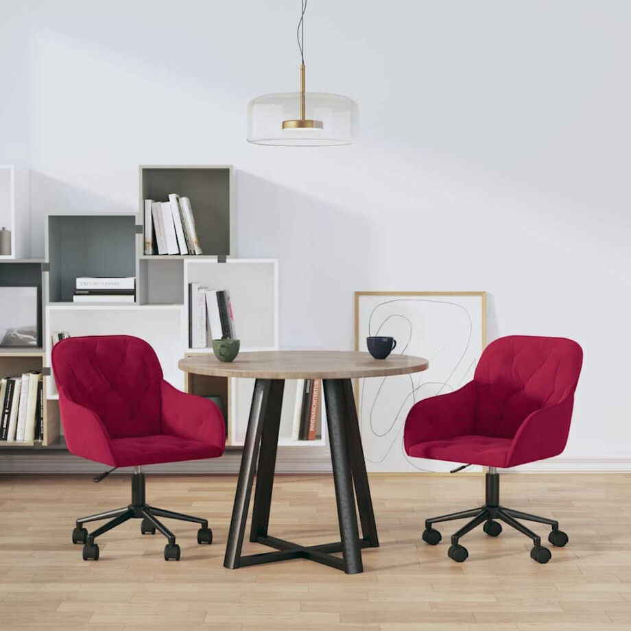 vidaXL Eetkamerstoelen draaibaar 2 st fluweel wijnrood vidaXL Eetkamerstoelen draaibaar 2 st fluweel wijnrood afbeelding 1