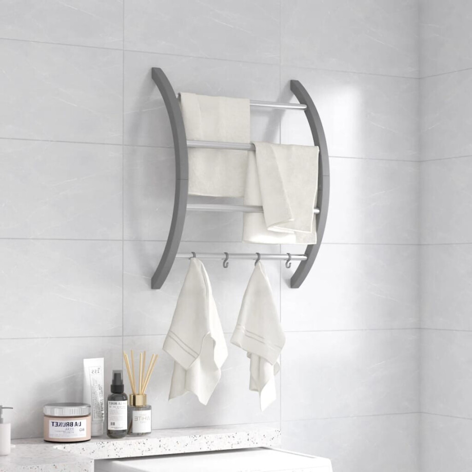 vidaXL Handdoekenrek met haken 56x16x72 cm aluminium zilverkleurig afbeelding 1