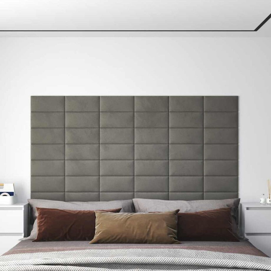 vidaXL Wandpanelen 12 st 0,54 m² 30x15 cm fluweel lichtgrijs vidaXL Wandpanelen 12 st 0,54 m² 30x15 cm fluweel lichtgrijs afbeelding 1
