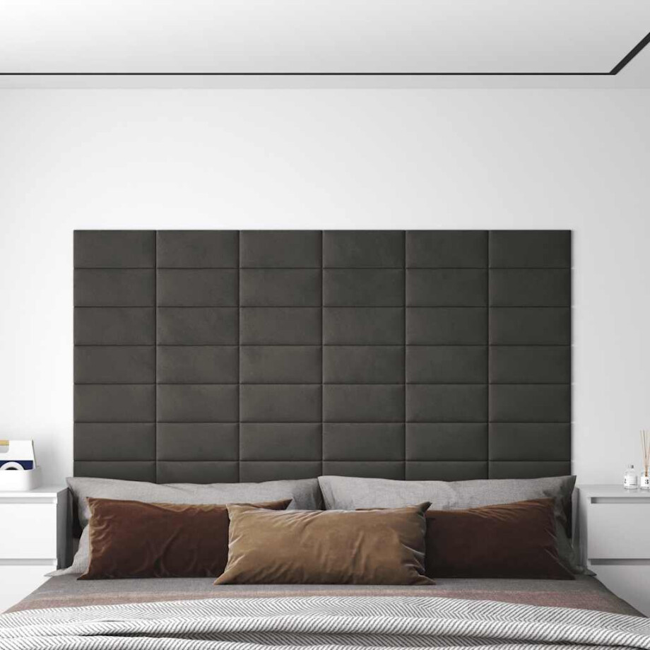 vidaXL Wandpanelen 12 st 0,54 m² 30x15 cm fluweel donkergrijs vidaXL Wandpanelen 12 st 0,54 m² 30x15 cm fluweel donkergrijs afbeelding 1