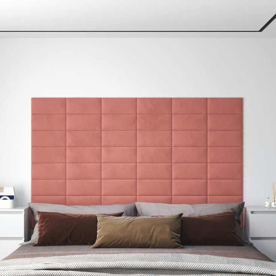 vidaXL Wandpanelen 12 st 0,54 m² 30x15 cm fluweel roze vidaXL Wandpanelen 12 st 0,54 m² 30x15 cm fluweel roze afbeelding 1