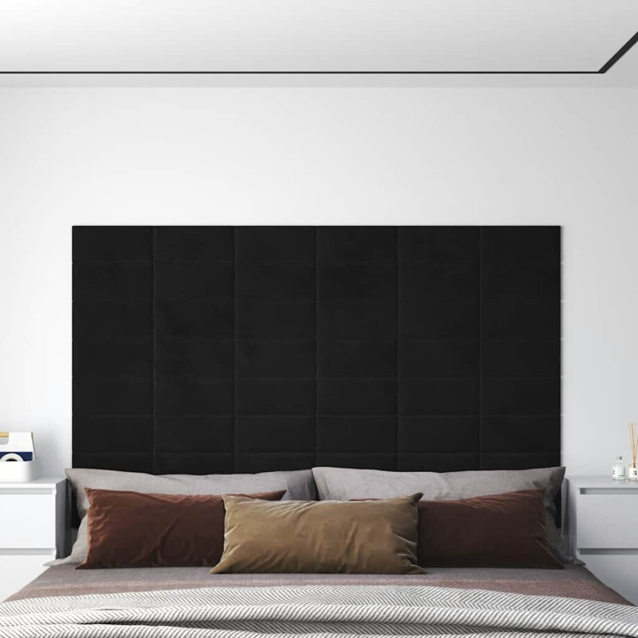 vidaXL Wandpanelen 12 st 0,54 m² 30x15 cm fluweel zwart vidaXL Wandpanelen 12 st 0,54 m² 30x15 cm fluweel zwart afbeelding 1