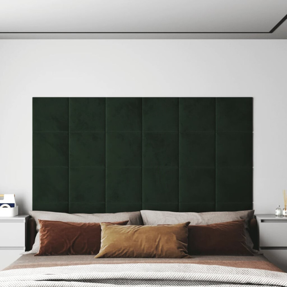 vidaXL Wandpanelen 12 st 1,08 m² 30x30 cm fluweel donkergroen afbeelding 1
