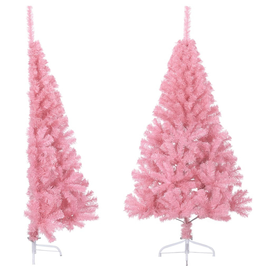 vidaXL Kunstkerstboom met standaard half 120 cm PVC roze afbeelding 1