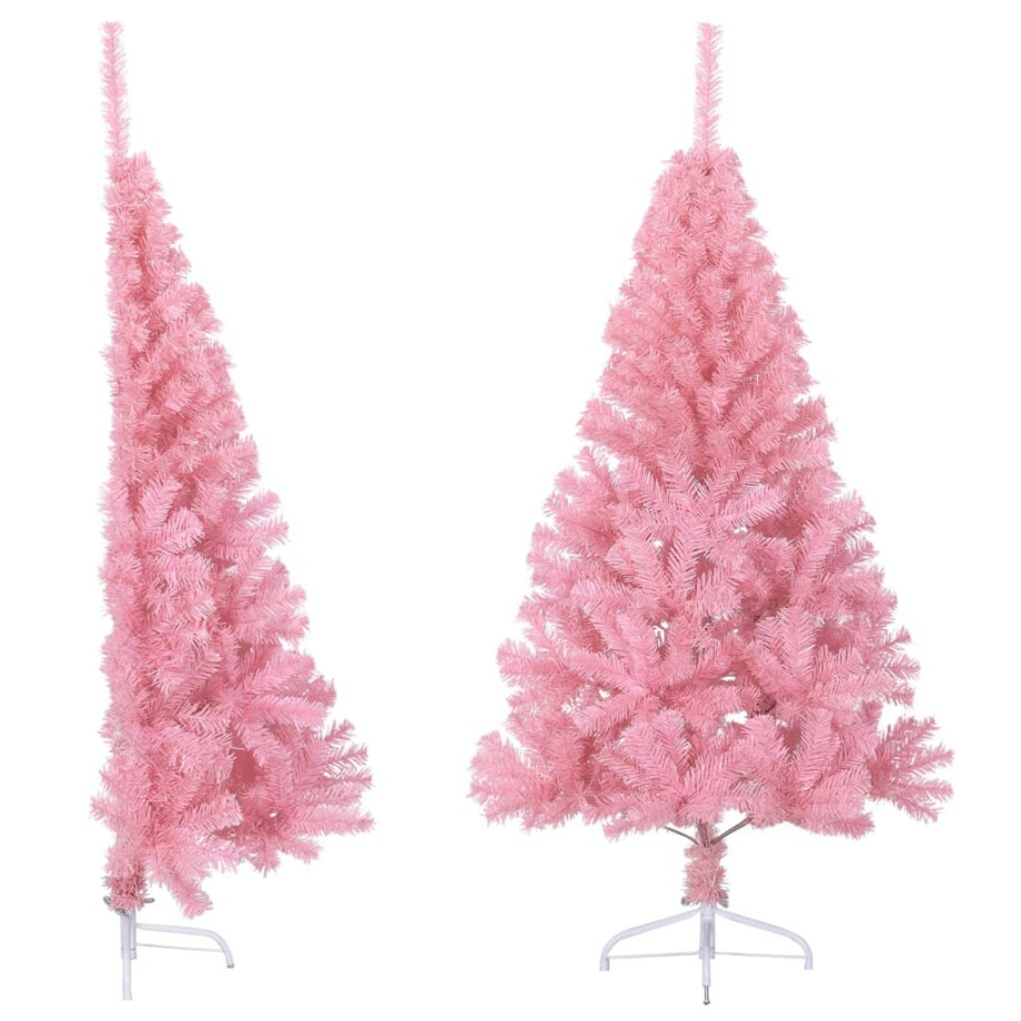 vidaXL Kunstkerstboom met standaard half 150 cm PVC roze afbeelding 1