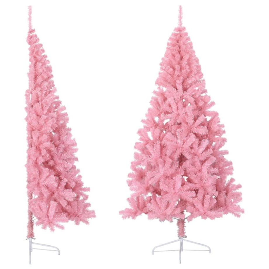 vidaXL Kunstkerstboom met standaard half 180 cm PVC roze afbeelding 1