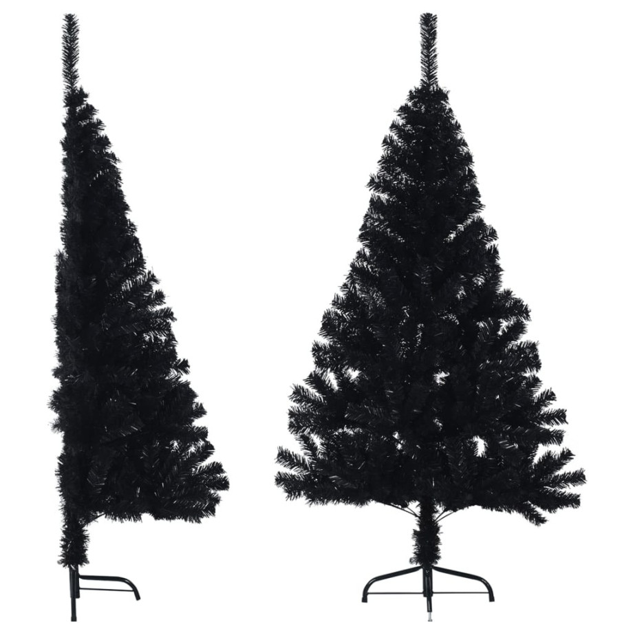 vidaXL Kunstkerstboom met standaard half 120 cm PVC zwart afbeelding 1