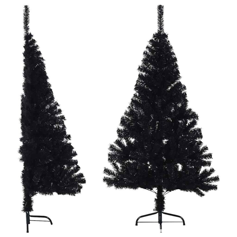 vidaXL Kunstkerstboom met standaard half 150 cm PVC zwart afbeelding 1