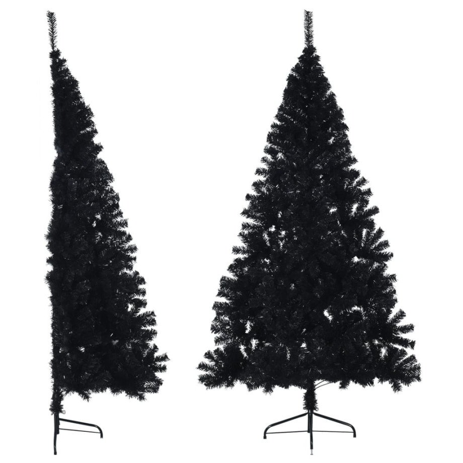 vidaXL Kunstkerstboom met standaard half 210 cm PVC zwart afbeelding 1