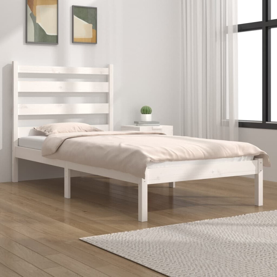 vidaXL Bedframe massief grenenhout wit 100x200 cm vidaXL Bedframe massief grenenhout wit 100x200 cm afbeelding 1