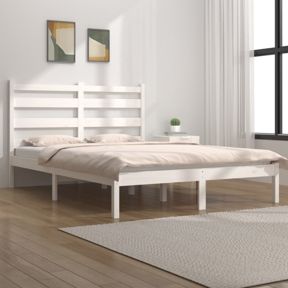 vidaXL Bedframe massief grenenhout wit 120x200 cm vidaXL Bedframe massief grenenhout wit 120x200 cm afbeelding 1