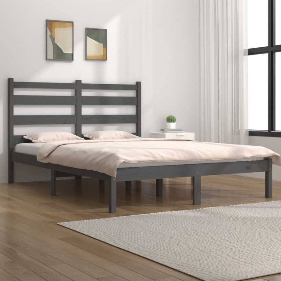 vidaXL Bedframe massief grenenhout grijs 200x200 cm vidaXL Bedframe massief grenenhout grijs 200x200 cm afbeelding 1