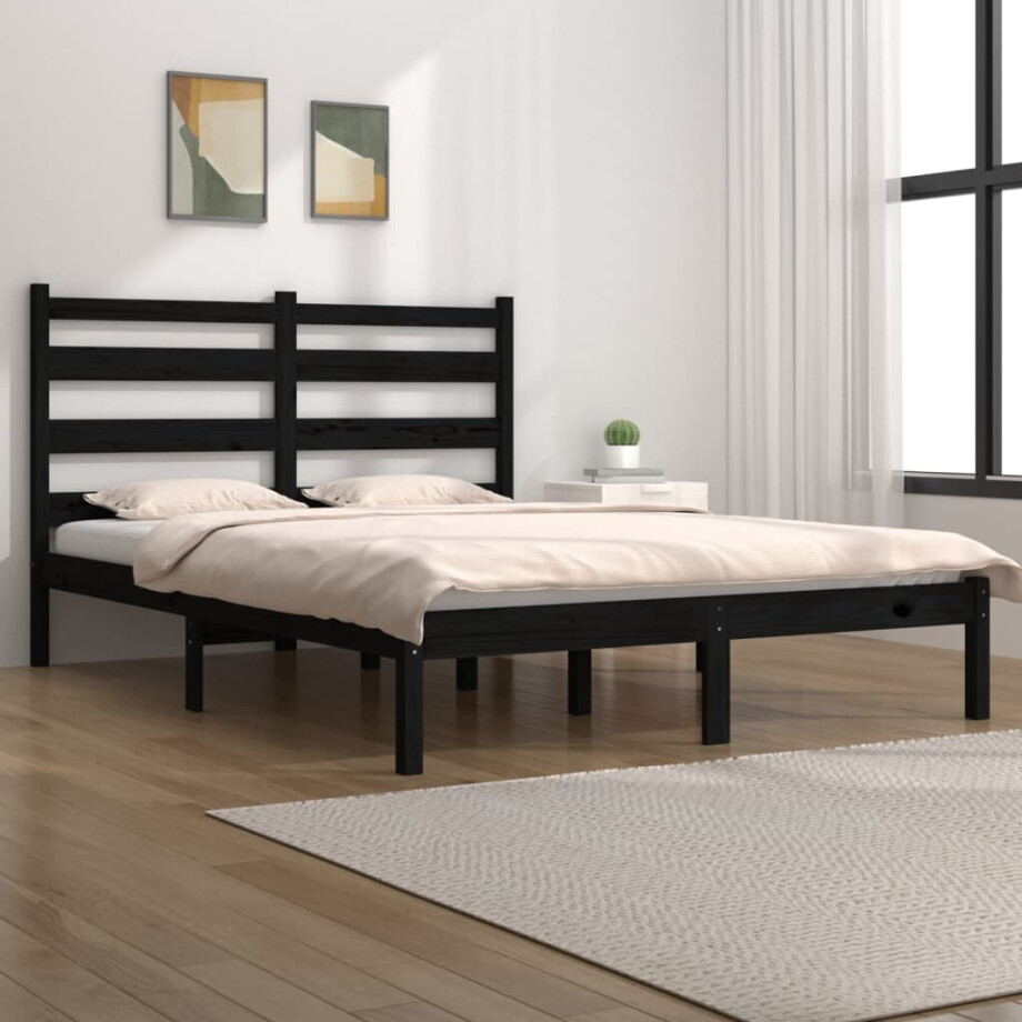 vidaXL Bedframe massief grenenhout zwart 200x200 cm vidaXL Bedframe massief grenenhout zwart 200x200 cm afbeelding 1