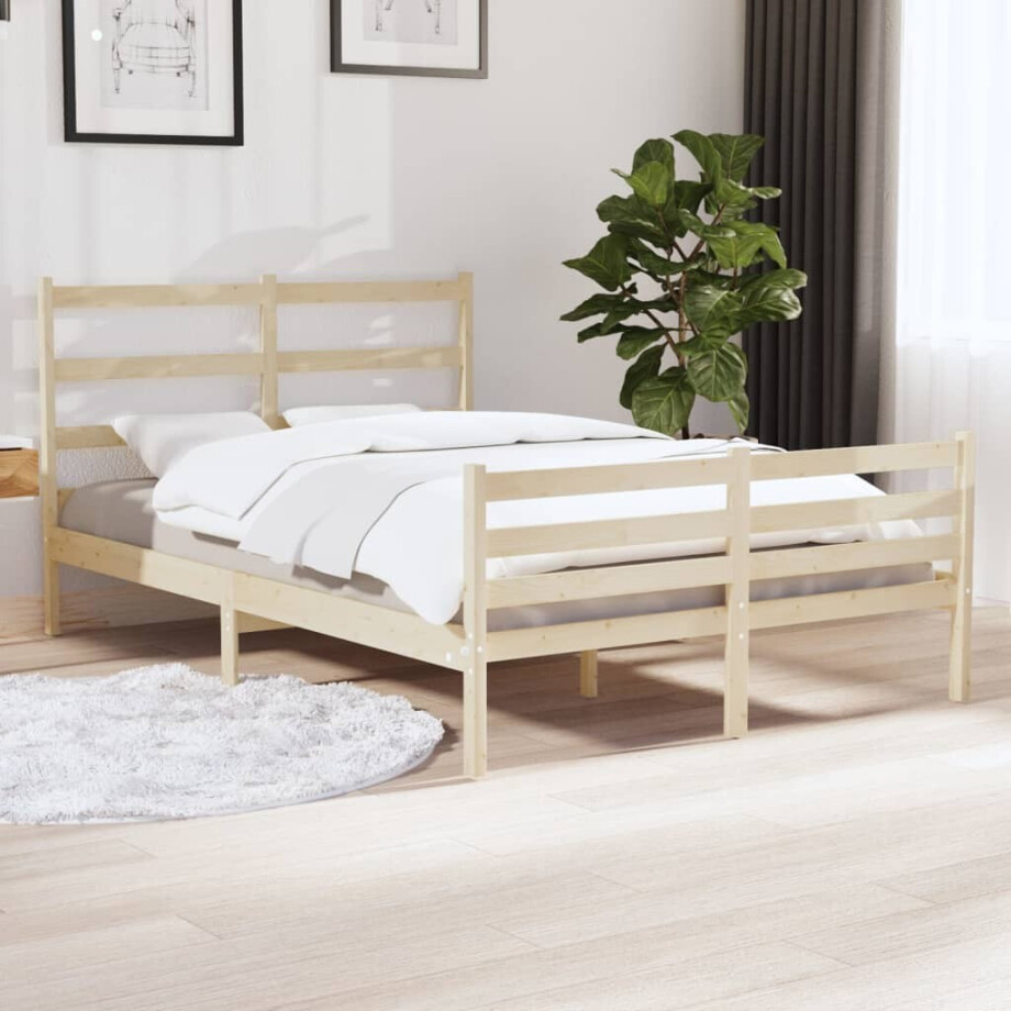 vidaXL Bedframe massief grenenhout 140x190 cm vidaXL Bedframe massief grenenhout 140x190 cm afbeelding 1