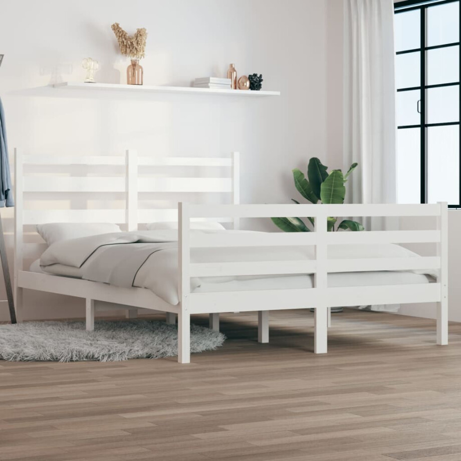 vidaXL Bedframe massief grenenhout wit 120x200 cm vidaXL Bedframe massief grenenhout wit 120x200 cm afbeelding 1