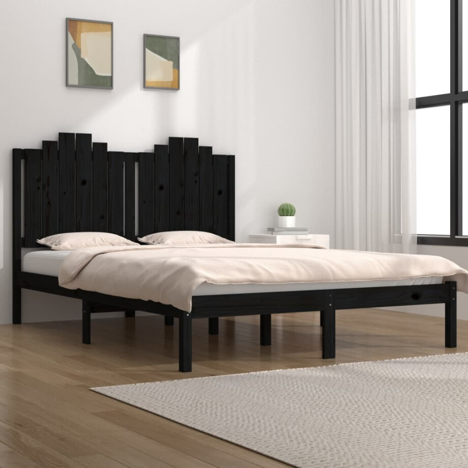 vidaXL Bedframe massief grenenhout zwart 200x200 cm vidaXL Bedframe massief grenenhout zwart 200x200 cm afbeelding 1
