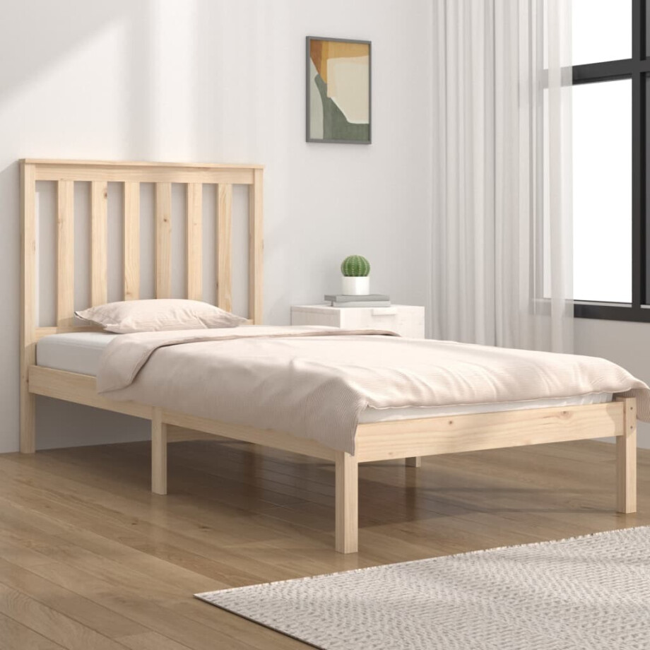 vidaXL Bedframe massief grenenhout zwart 75x190 cm afbeelding 1