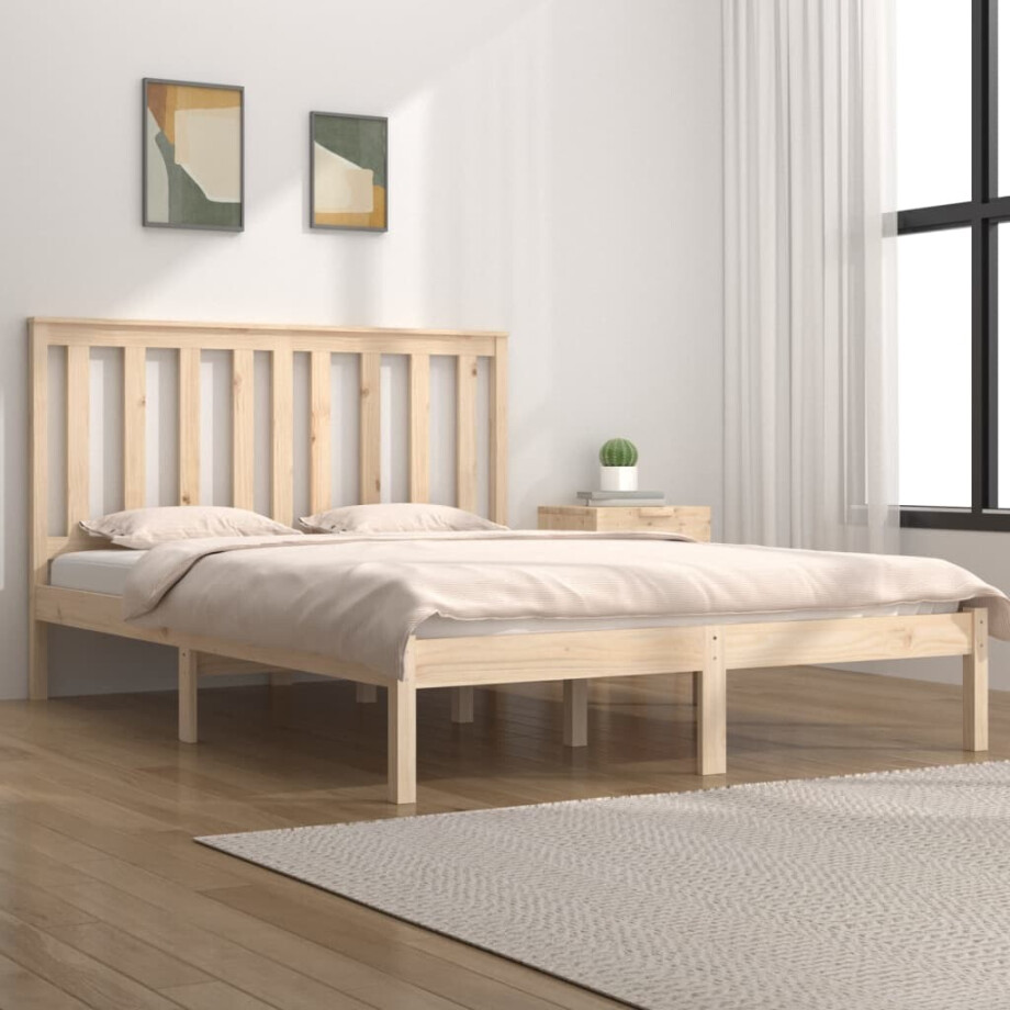 vidaXL Bedframe massief grenenhout 135x190 cm vidaXL Bedframe massief grenenhout 135x190 cm afbeelding 1