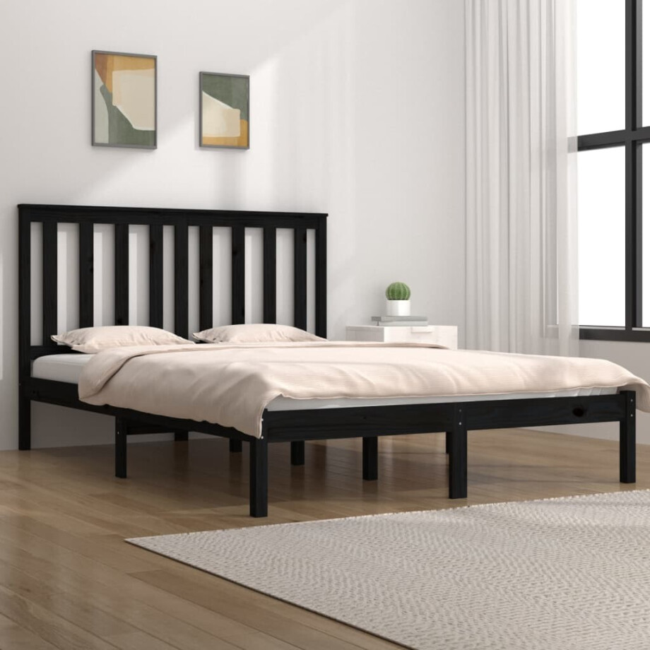 vidaXL Bedframe massief grenenhout zwart 200x200 cm vidaXL Bedframe massief grenenhout zwart 200x200 cm afbeelding 1