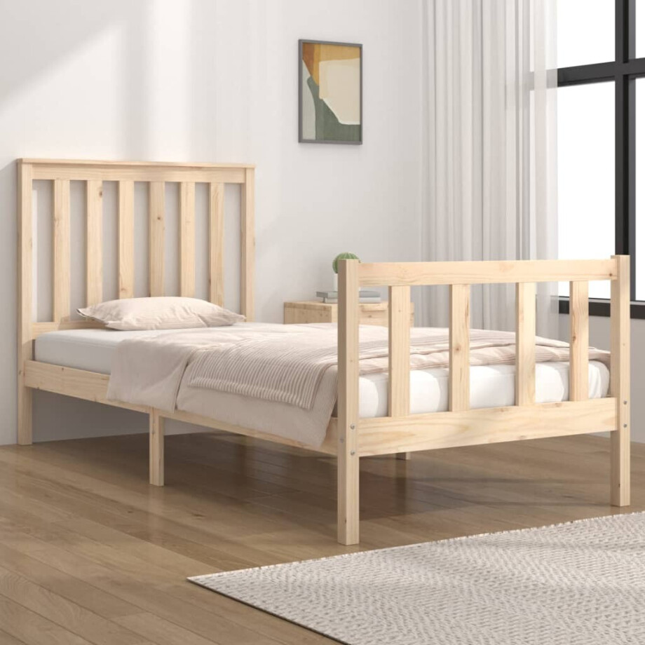 vidaXL Bedframe massief grenenhout zwart 75x190 cm afbeelding 1