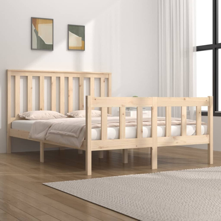 vidaXL Bedframe massief grenenhout 135x190 cm vidaXL Bedframe massief grenenhout 135x190 cm afbeelding 1