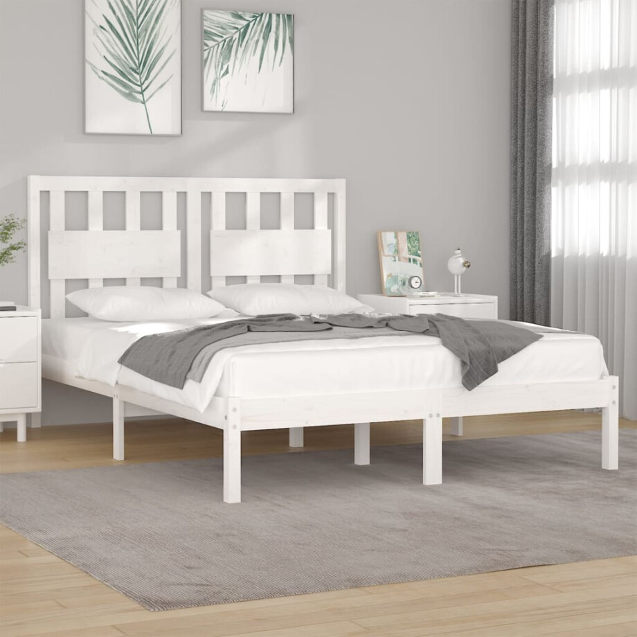 vidaXL Bedframe massief grenenhout wit 135x190 cm 4FT6 Double afbeelding 1