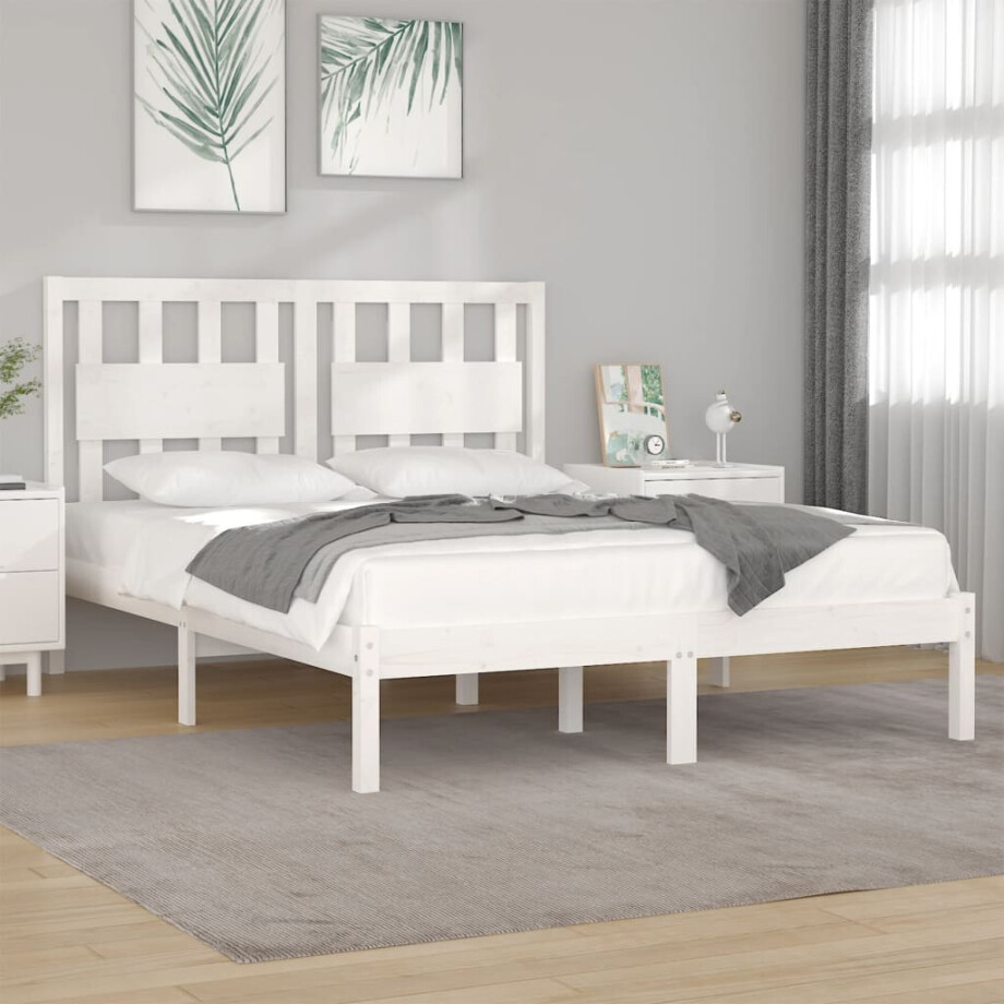 vidaXL Bedframe massief grenenhout wit 120x200 cm vidaXL Bedframe massief grenenhout wit 120x200 cm afbeelding 1