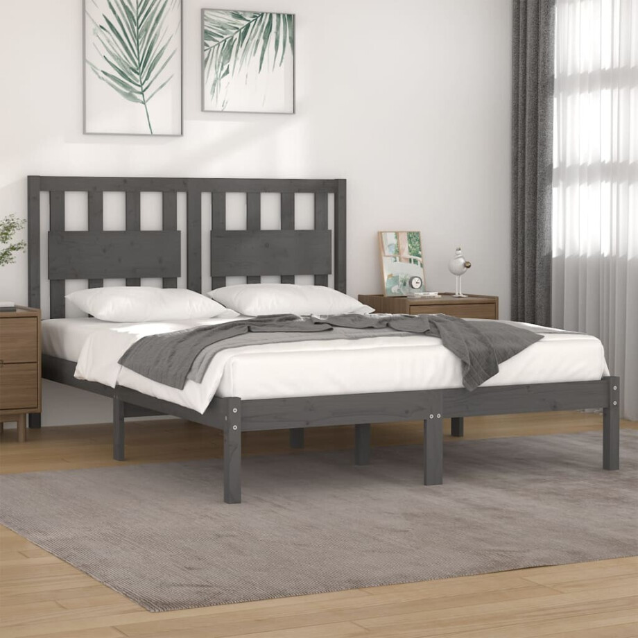 vidaXL Bedframe massief grenenhout grijs 200x200 cm afbeelding 1