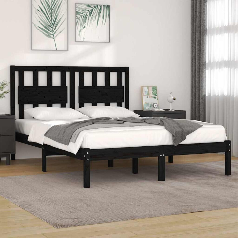 vidaXL Bedframe massief grenenhout zwart 200x200 cm vidaXL Bedframe massief grenenhout zwart 200x200 cm afbeelding 1