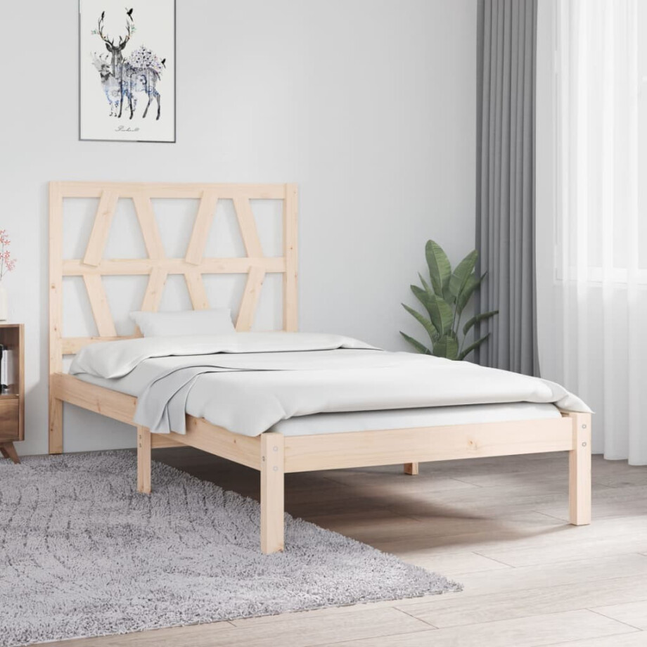 vidaXL Bedframe massief grenenhout zwart 75x190 cm afbeelding 1