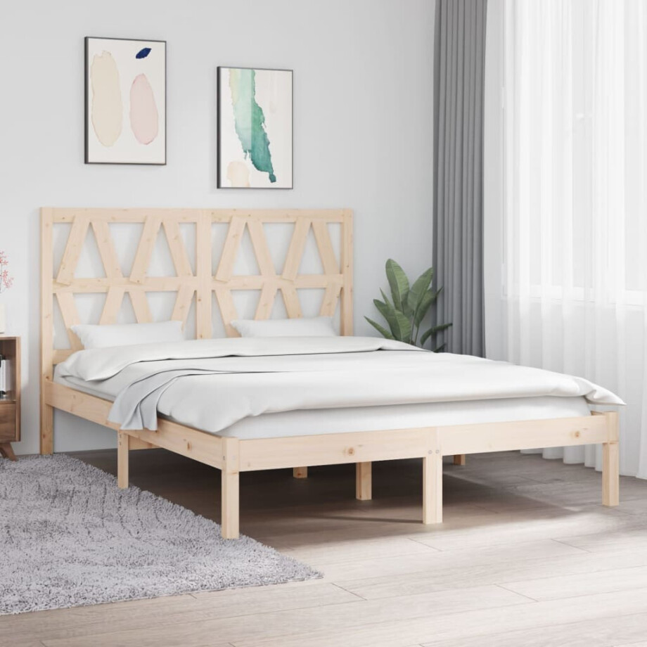 vidaXL Bedframe massief grenenhout 135x190 cm vidaXL Bedframe massief grenenhout 135x190 cm afbeelding 1
