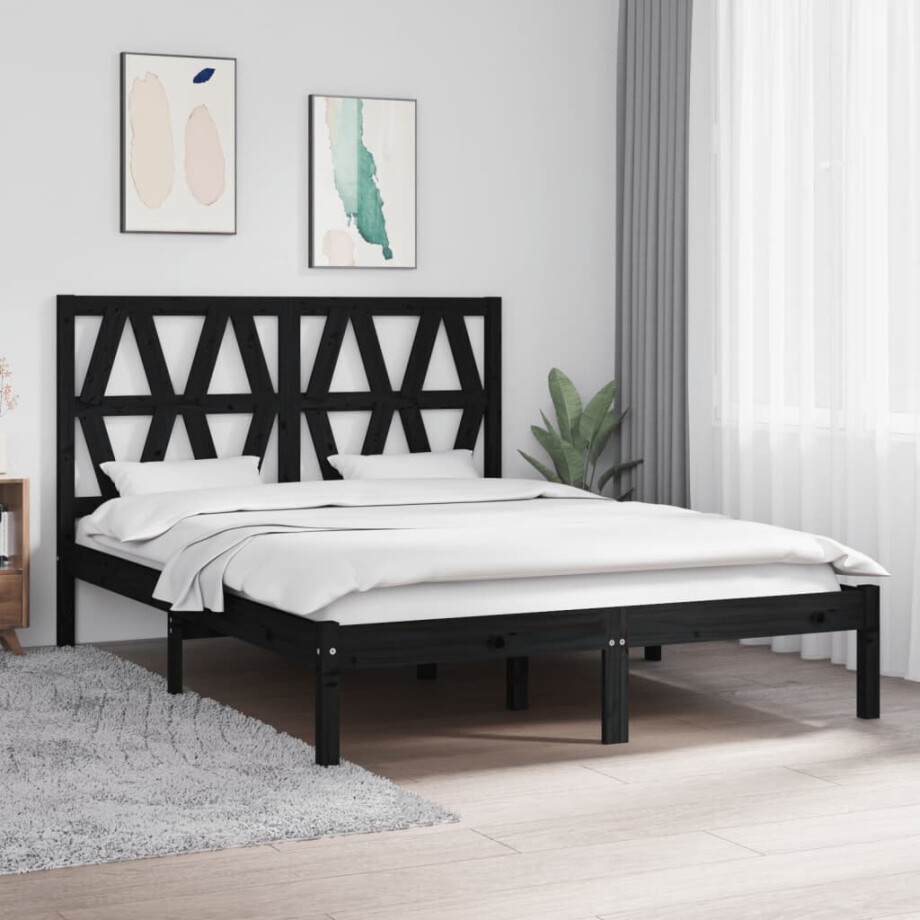 vidaXL Bedframe massief grenenhout zwart 140x190 cm afbeelding 1