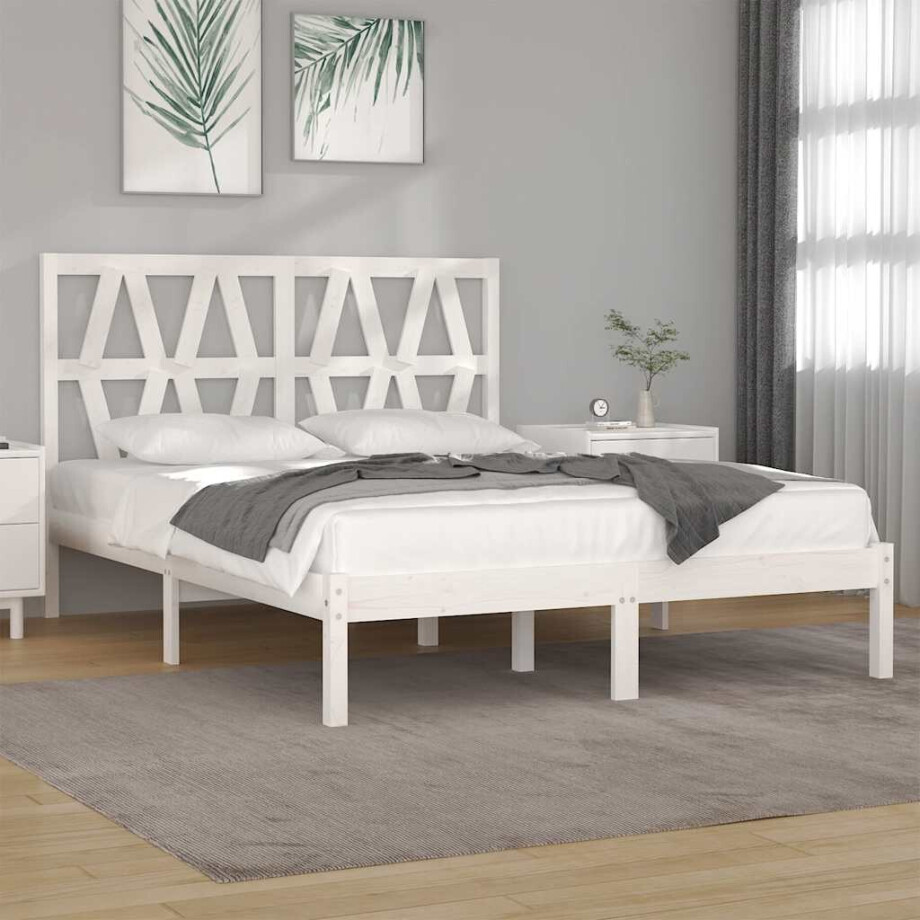 vidaXL Bedframe massief grenenhout wit 120x200 cm vidaXL Bedframe massief grenenhout wit 120x200 cm afbeelding 1